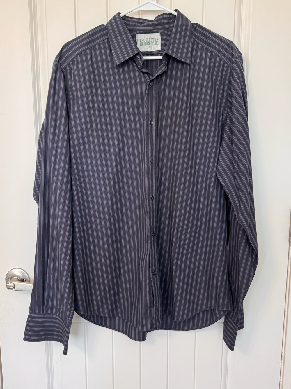 Troglodyte Homunculus NYC Striped Button Front Shirt Mens 16.5 37 Gray